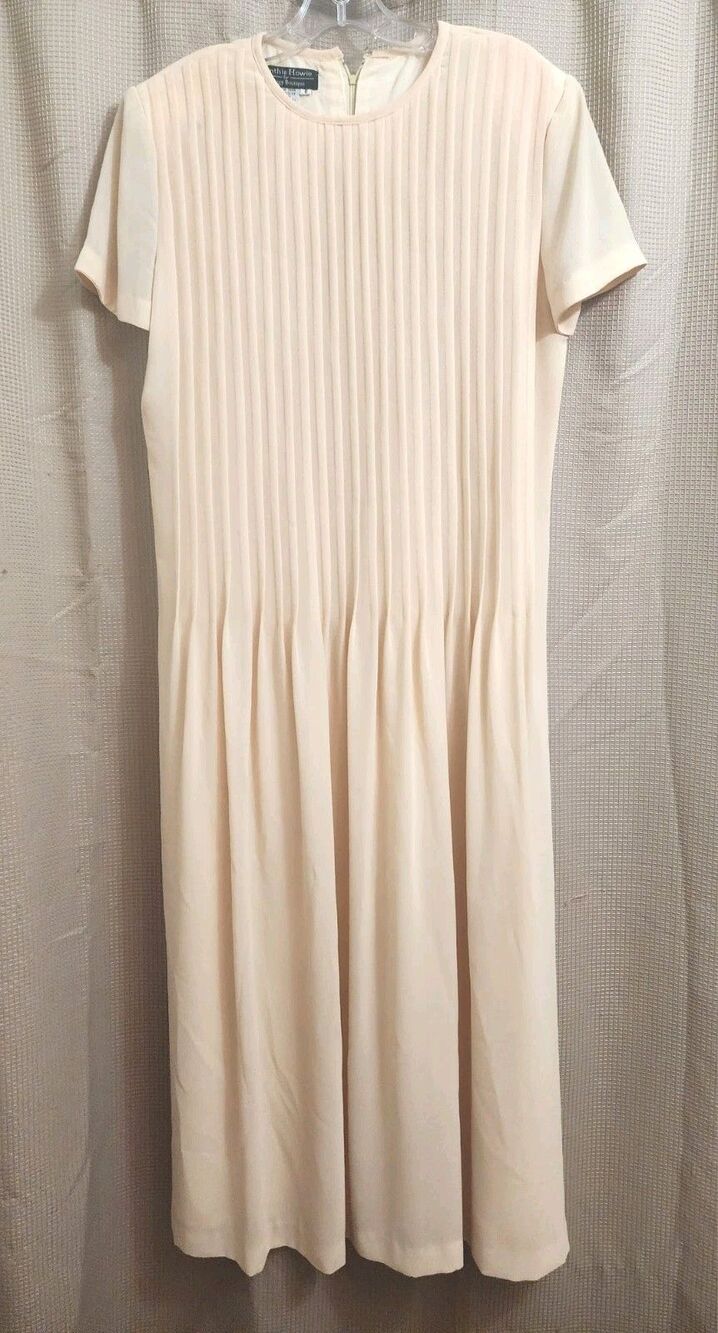 Vintage Cynthia Howie Maggy Boutique Midi Dress Yellow Womens 8 Pleated Front